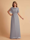 Elegant A-Line Chiffon Half Sleeves Cowl Neck Mother of the Brides Dresses Online UK