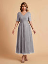 Elegant A-line Short Sleeves Tulle Lace V-neck Maxi Mother of the Brides Dresses Online UK