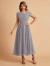 Elegant Chiffon Short Sleeves Short Midi Mother of the Brides Dresses UK Online