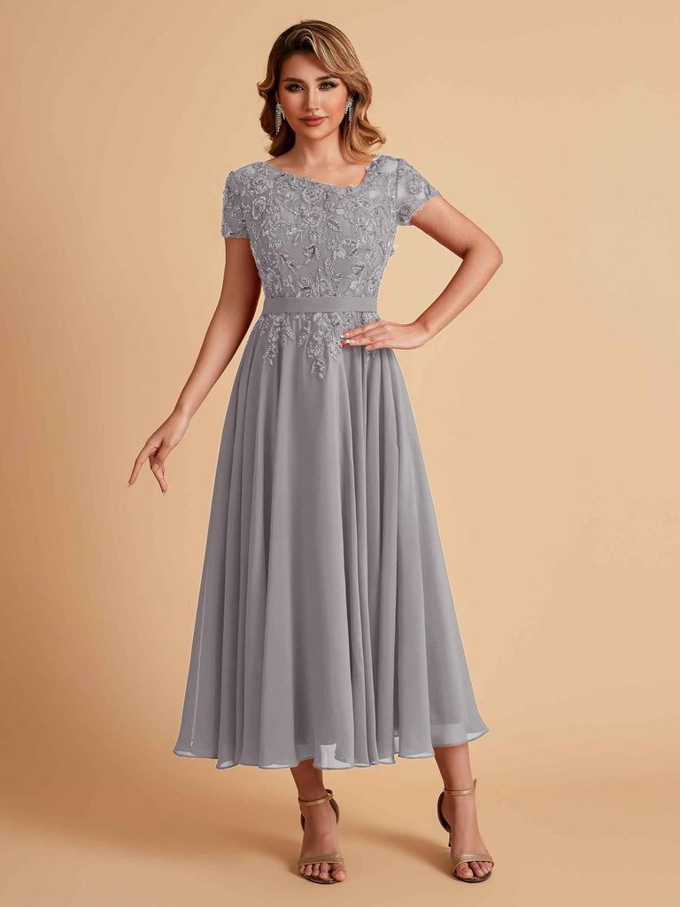 Elegant Chiffon Short Sleeves Short Midi Mother of the Brides Dresses UK Online
