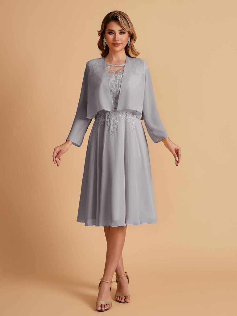Elegant A-line Chiffon Jewel Lace Short Mother of the Brides Dresses Uk and Jacket