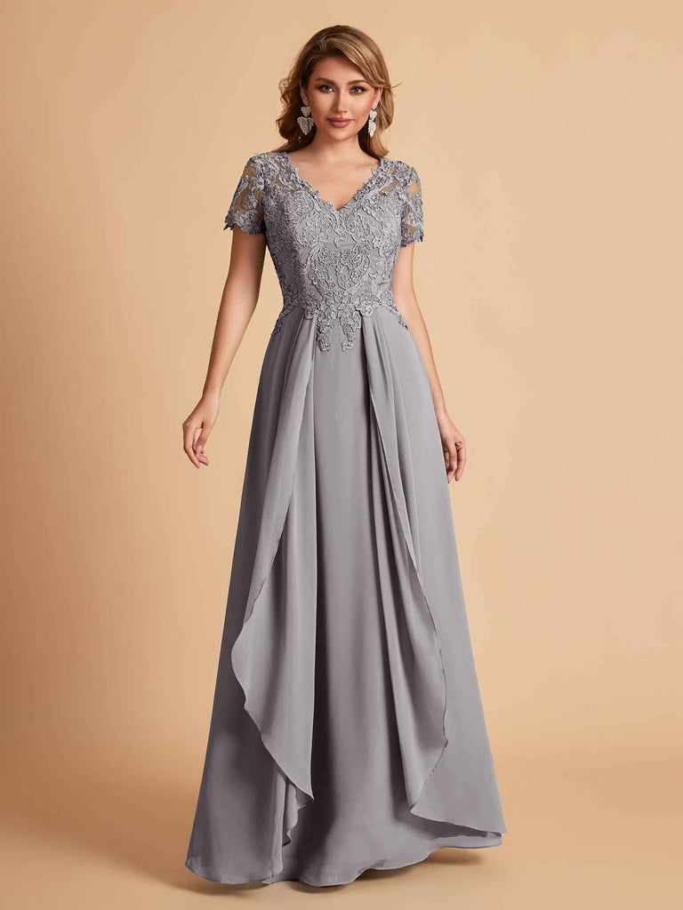 Chiffon Short Sleeves V-neck Lace Mother of the Brides Dresses UK