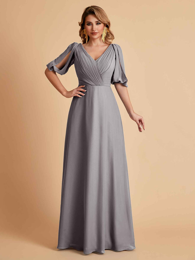 Elegant Chiffon Half Sleeves V-Neck Mother of the Brides Dresses UK Online