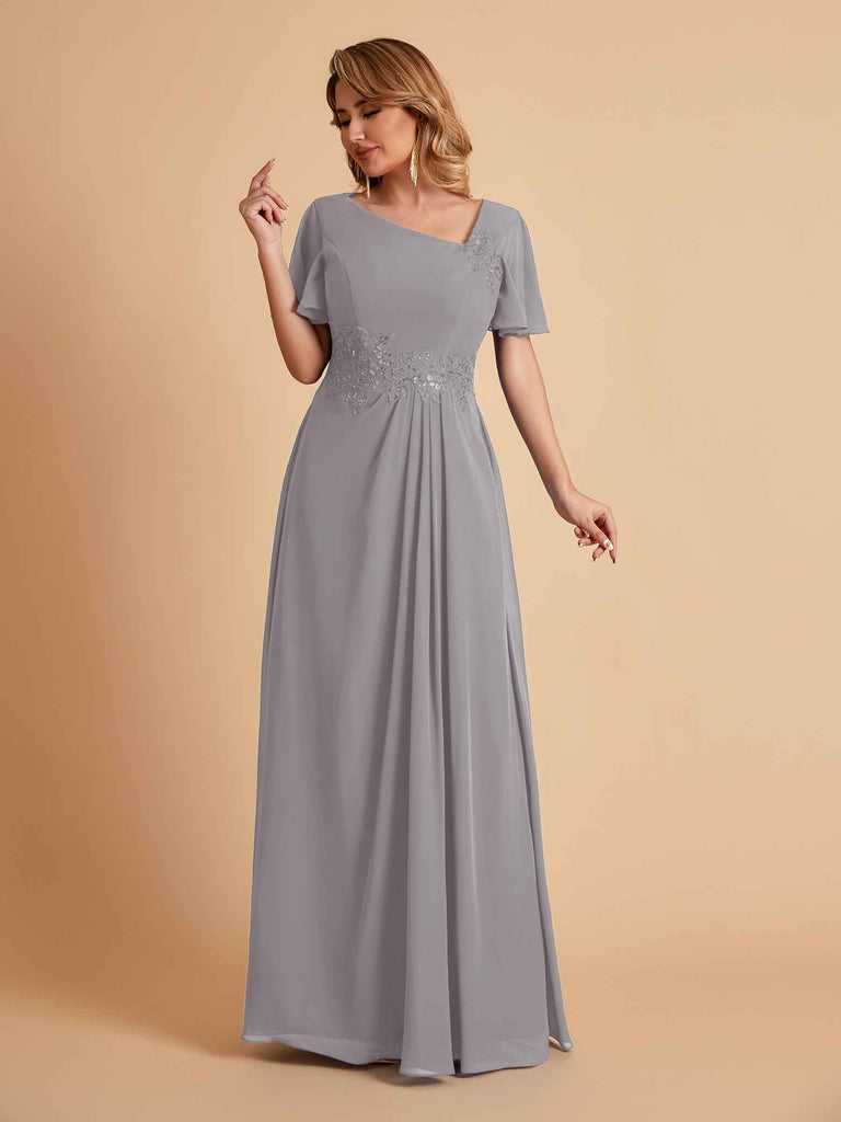 Elegant A-Line Chiffon Short Sleeves V-Neck Mother of the Brides Dresses Online