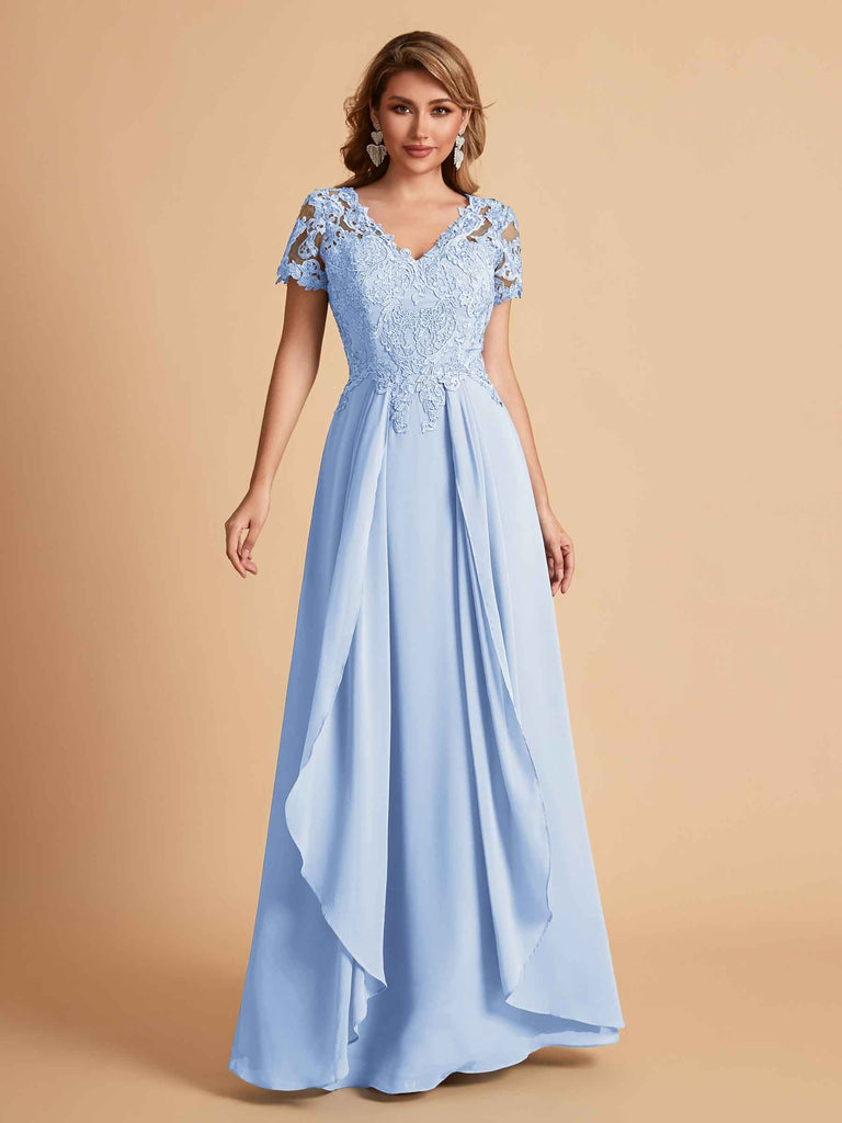 Chiffon Short Sleeves V-neck Lace Mother of the Brides Dresses UK