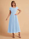 Elegant Chiffon Short Sleeves Short Midi Mother of the Brides Dresses UK Online