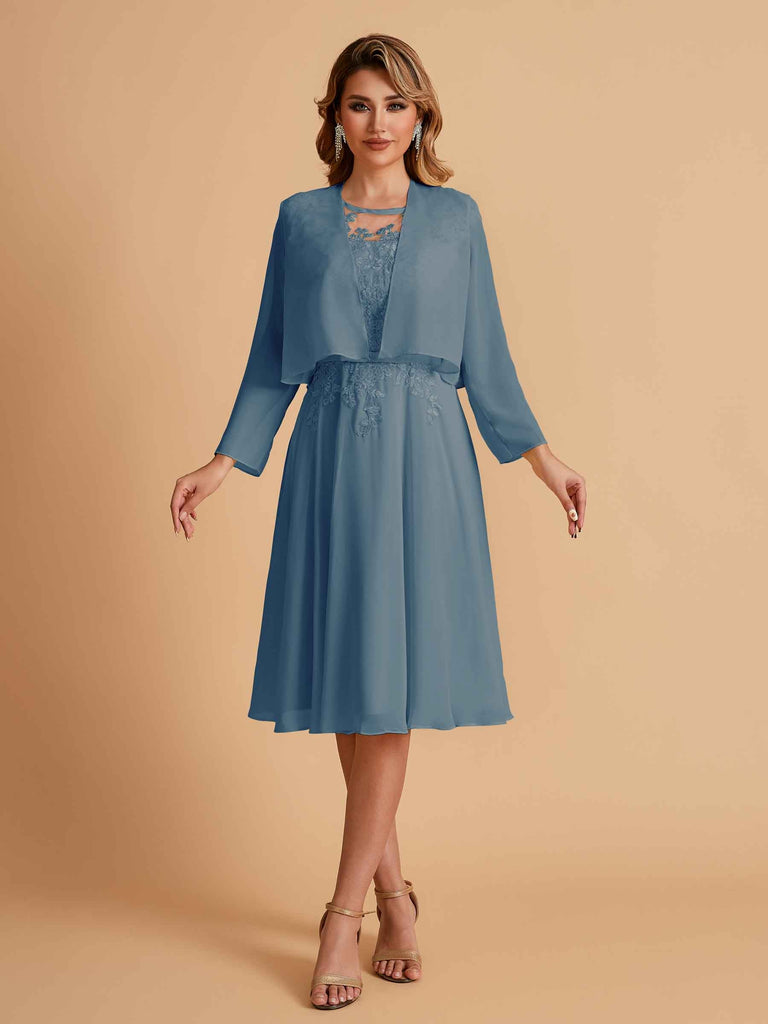 Elegant A-line Chiffon Jewel Lace Short Mother of the Brides Dresses Uk and Jacket