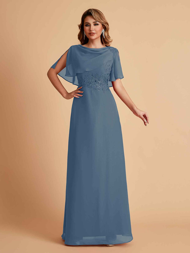 Elegant A-Line Chiffon Half Sleeves Cowl Neck Mother of the Brides Dresses Online UK