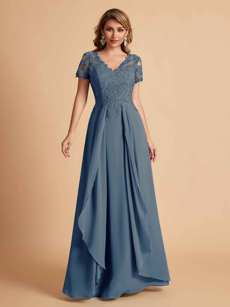 Chiffon Short Sleeves V-neck Lace Mother of the Brides Dresses UK