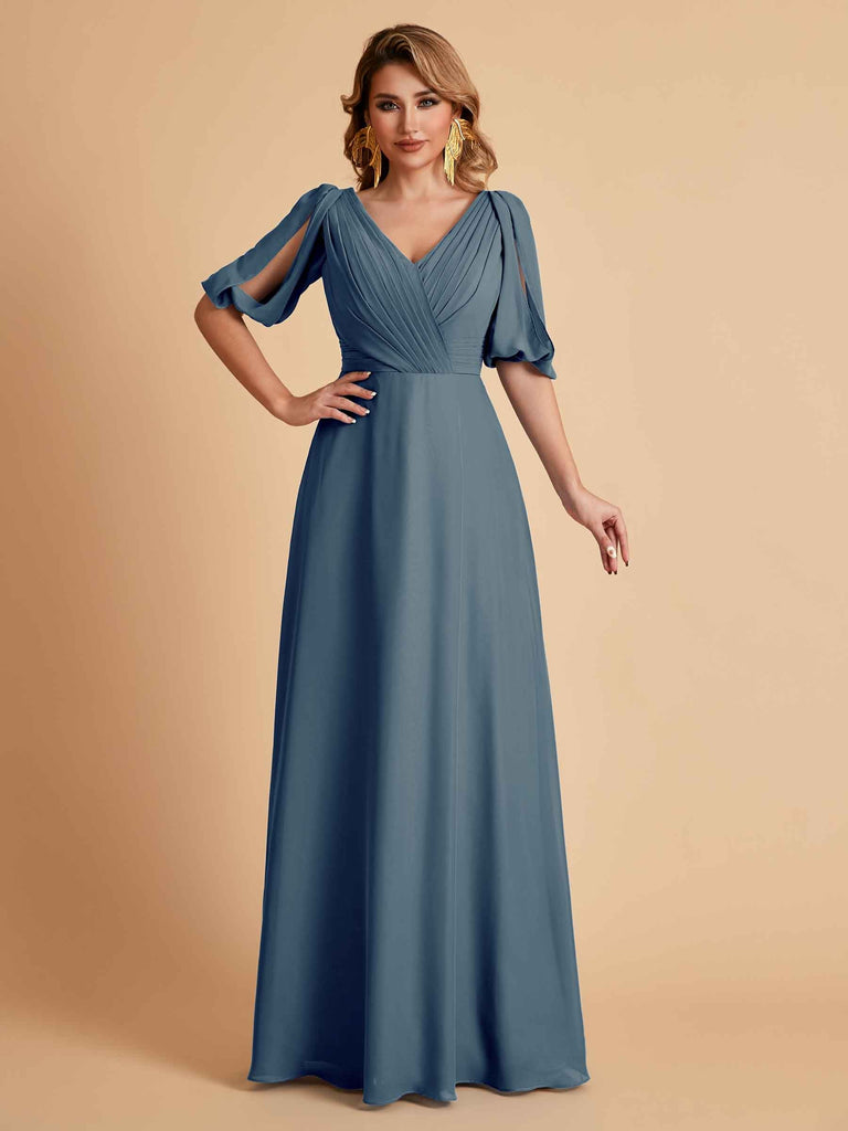 Elegant Chiffon Half Sleeves V-Neck Mother of the Brides Dresses UK Online
