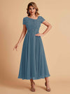 Elegant Chiffon Short Sleeves Short Midi Mother of the Brides Dresses UK Online