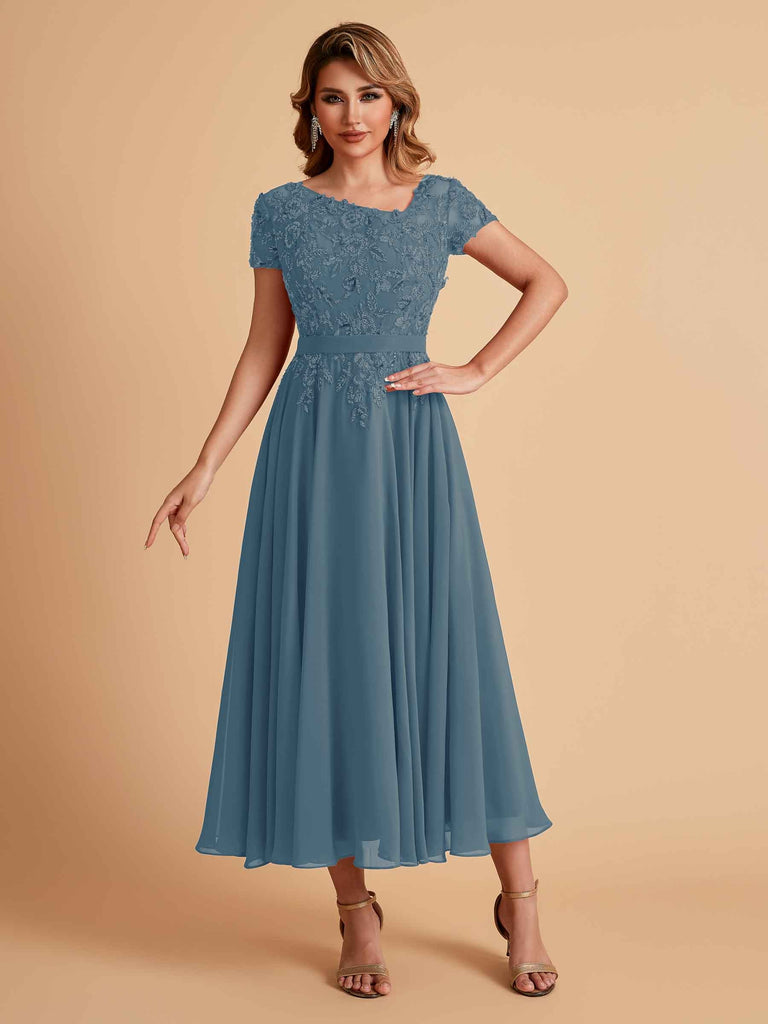 Elegant Chiffon Short Sleeves Short Midi Mother of the Brides Dresses UK Online