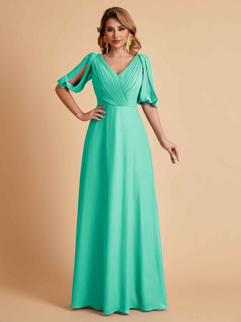Elegant Chiffon Half Sleeves V-Neck Mother of the Brides Dresses UK Online