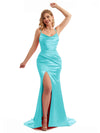 Sexy Spaghetti Straps Scoop-Neck Side Split Mermaid Silky Satin Bridesmaid Dresses Online