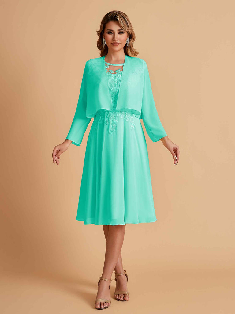 Elegant A-line Chiffon Jewel Lace Short Mother of the Brides Dresses Uk and Jacket