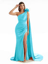 Sexy Side Split One Shoulder Mermaid Long Bridesmaid Dresses In Satin