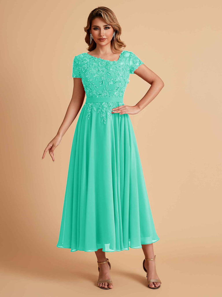 Elegant Chiffon Short Sleeves Short Midi Mother of the Brides Dresses UK Online