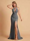 Sexy Mermaid One Shoulder Key Hole Long Bridesmaid Dresses Uk Slit