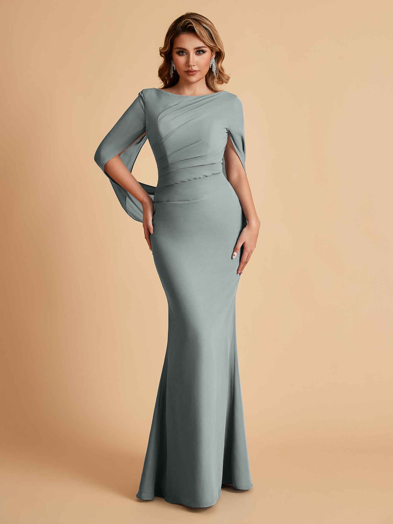 Elegant Mermaid Chiffon Half Sleeves Scoop Mother of the Brides Dresses Online