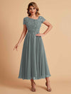 Elegant Chiffon Short Sleeves Short Midi Mother of the Brides Dresses UK Online
