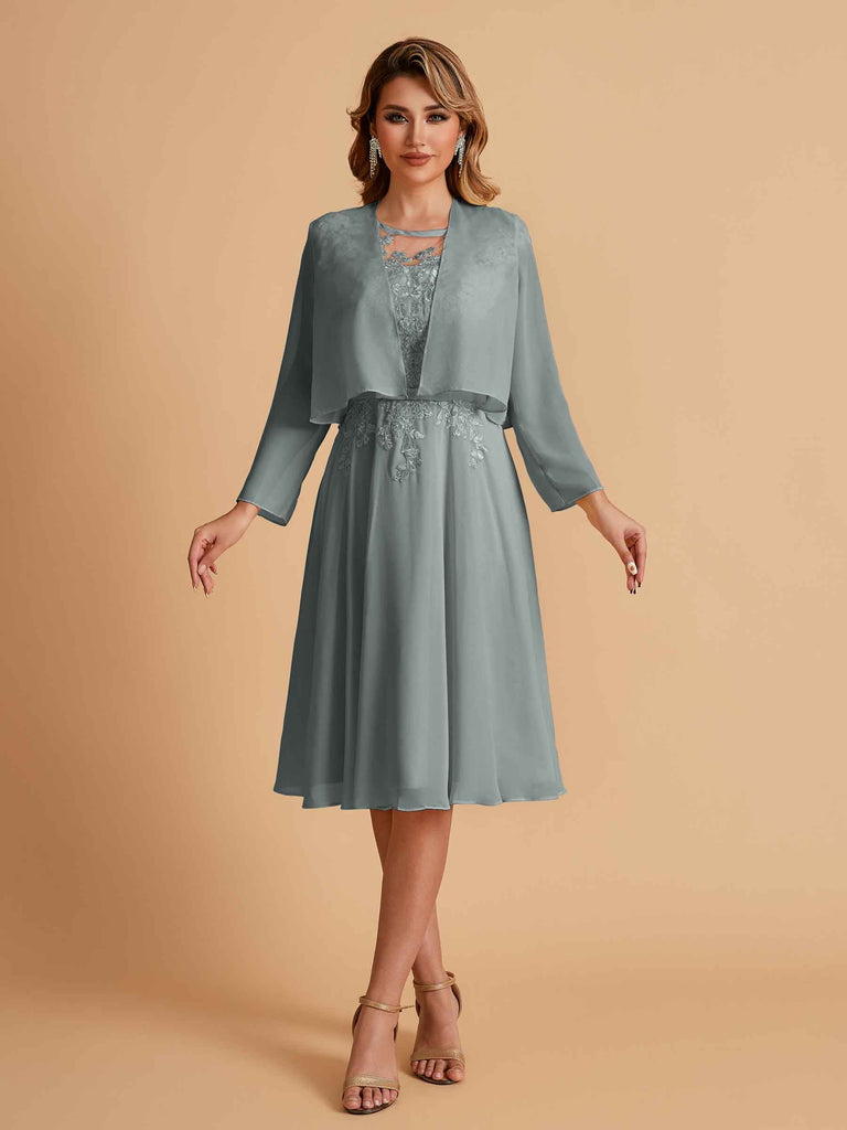 Elegant A-line Chiffon Jewel Lace Short Mother of the Brides Dresses Uk and Jacket