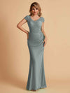 Elegant Mermaid Chiffon Cap Sleeves V-Neck Lace Mother of the Brides Dresses Online UK
