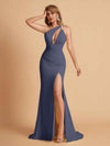 Sexy Mermaid One Shoulder Key Hole Long Bridesmaid Dresses Uk Slit
