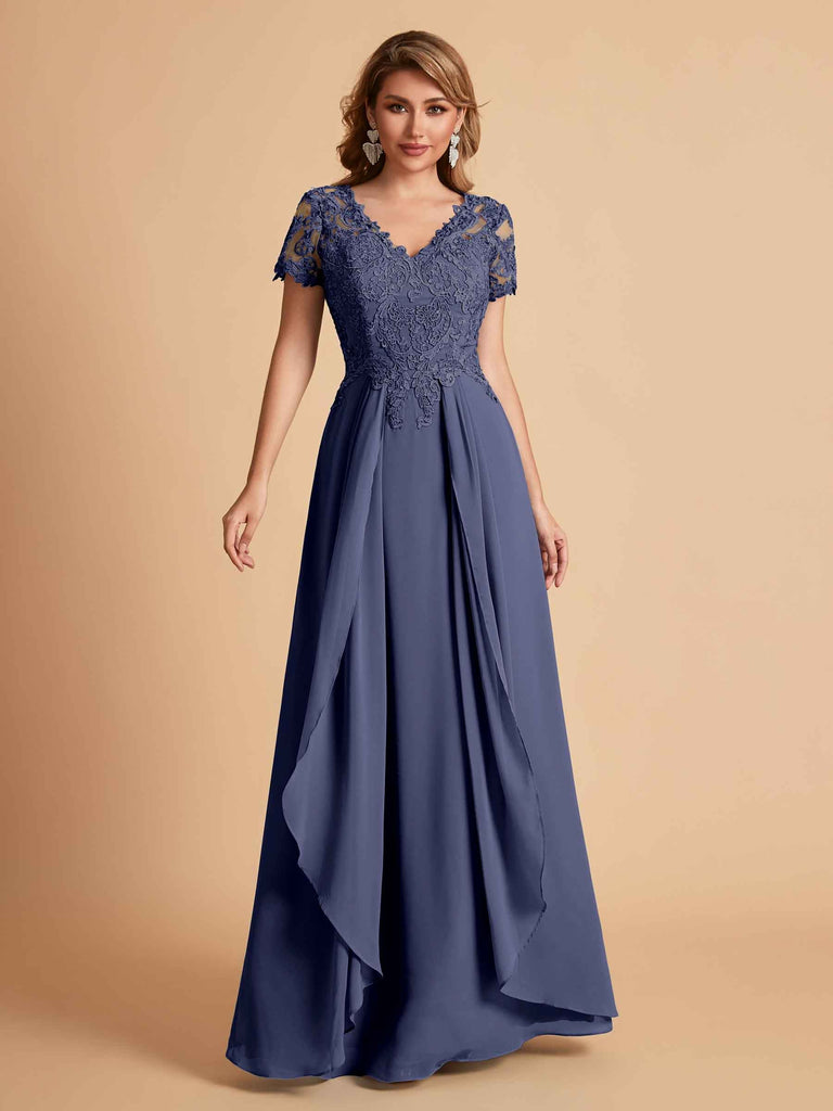 Chiffon Short Sleeves V-neck Lace Mother of the Brides Dresses UK