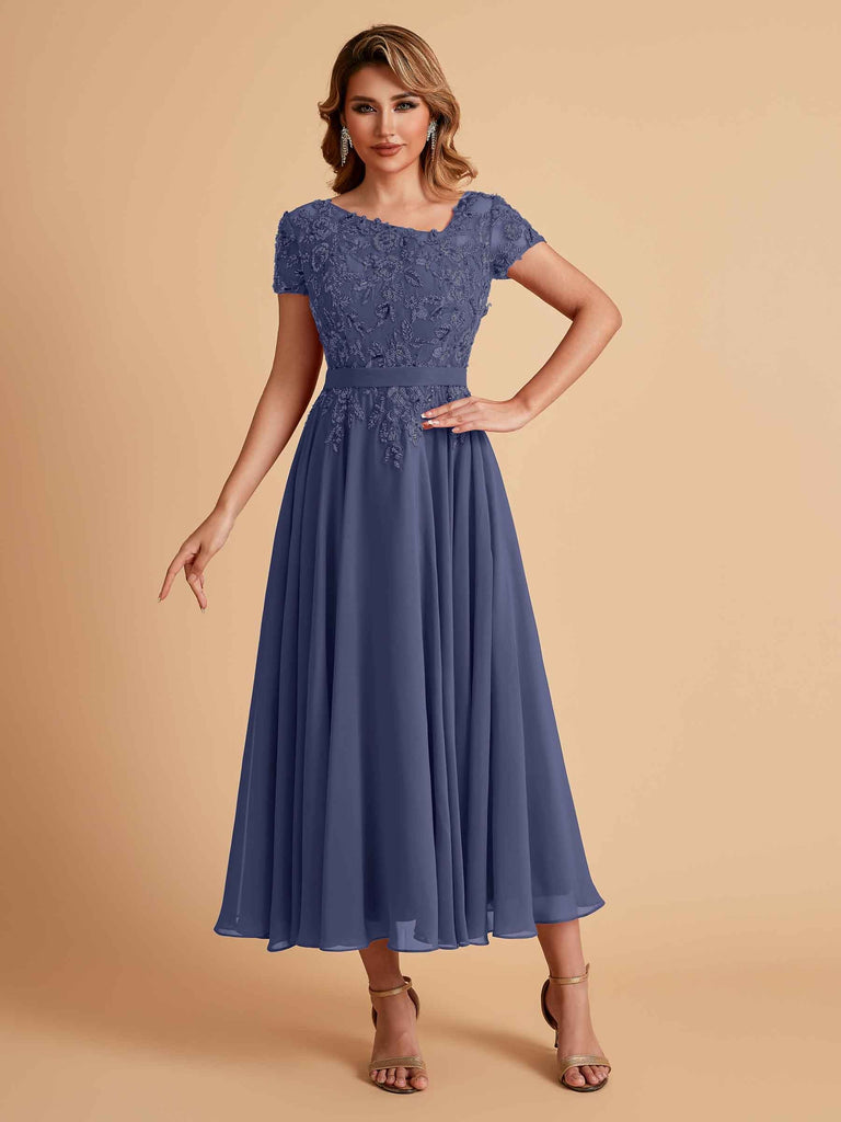 Elegant Chiffon Short Sleeves Short Midi Mother of the Brides Dresses UK Online