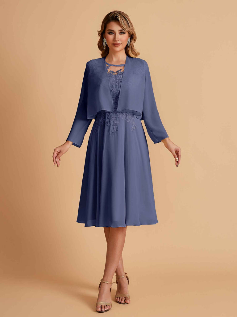 Elegant A-line Chiffon Jewel Lace Short Mother of the Brides Dresses Uk and Jacket