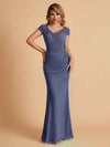 Elegant Mermaid Chiffon Cap Sleeves V-Neck Lace Mother of the Brides Dresses Online UK