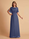 Elegant A-Line Chiffon Half Sleeves Cowl Neck Mother of the Brides Dresses Online UK