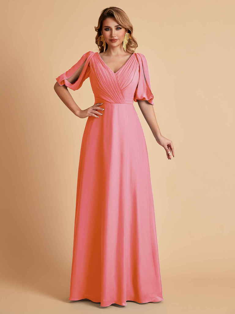 Elegant Chiffon Half Sleeves V-Neck Mother of the Brides Dresses UK Online