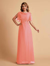 Elegant A-Line Chiffon Half Sleeves Cowl Neck Mother of the Brides Dresses Online UK