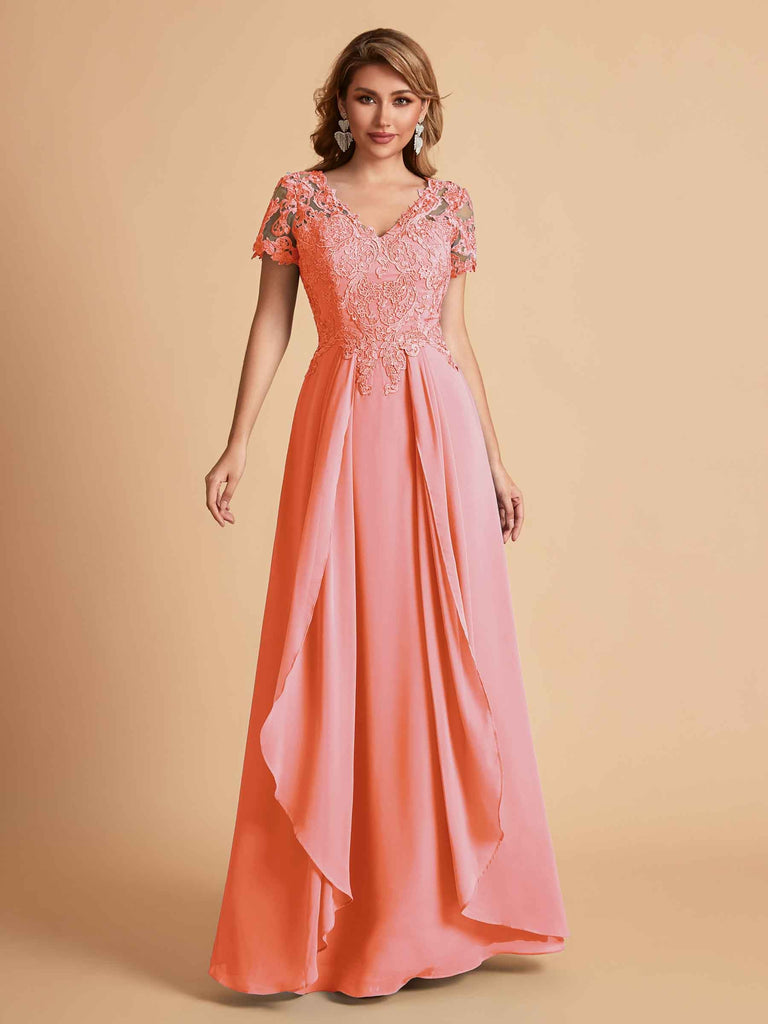 Chiffon Short Sleeves V-neck Lace Mother of the Brides Dresses UK