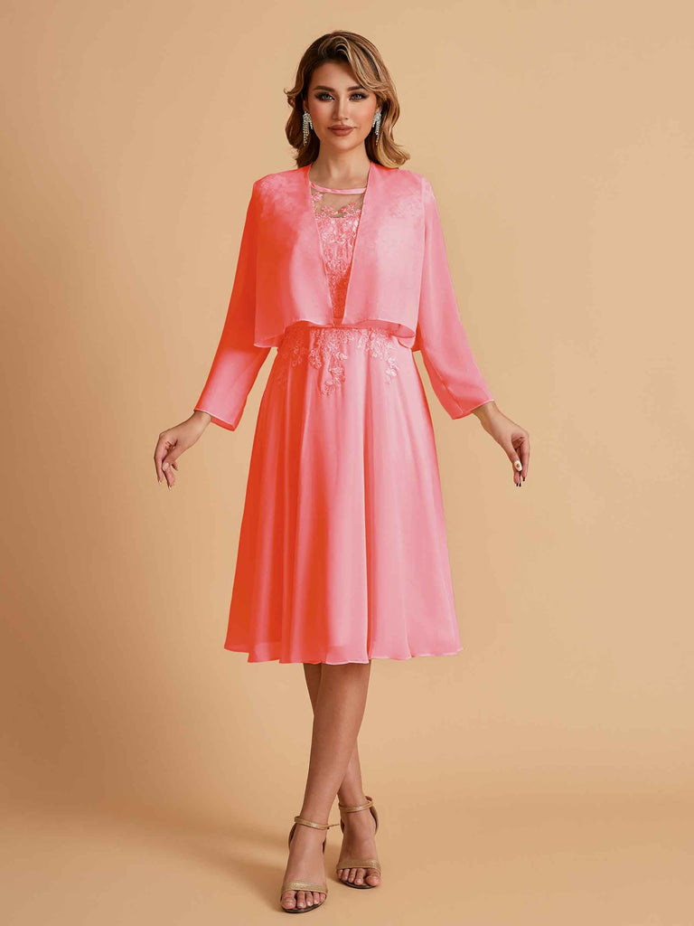 Elegant A-line Chiffon Jewel Lace Short Mother of the Brides Dresses Uk and Jacket