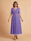 Elegant A-line Short Sleeves Tulle Lace V-neck Maxi Mother of the Brides Dresses Online UK