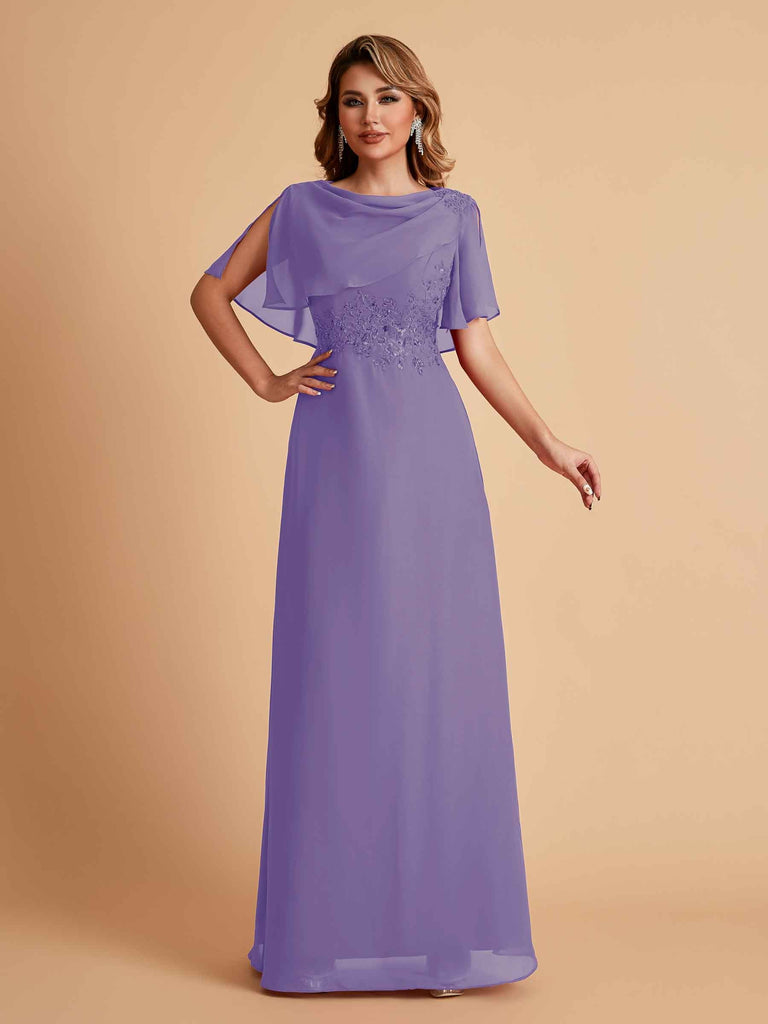 Elegant A-Line Chiffon Half Sleeves Cowl Neck Mother of the Brides Dresses Online UK