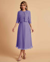 Elegant A-line Bateau Sleeveless Tea Length Short Mother of the Brides Dresses and Jacket