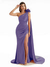 Sexy Side Split One Shoulder Mermaid Long Bridesmaid Dresses In Satin