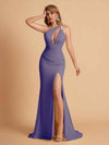 Sexy Mermaid One Shoulder Key Hole Long Bridesmaid Dresses Uk Slit