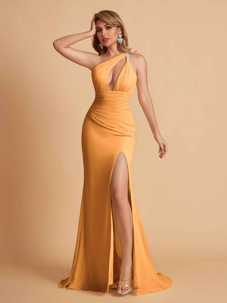 Sexy Mermaid One Shoulder Key Hole Long Bridesmaid Dresses Uk Slit