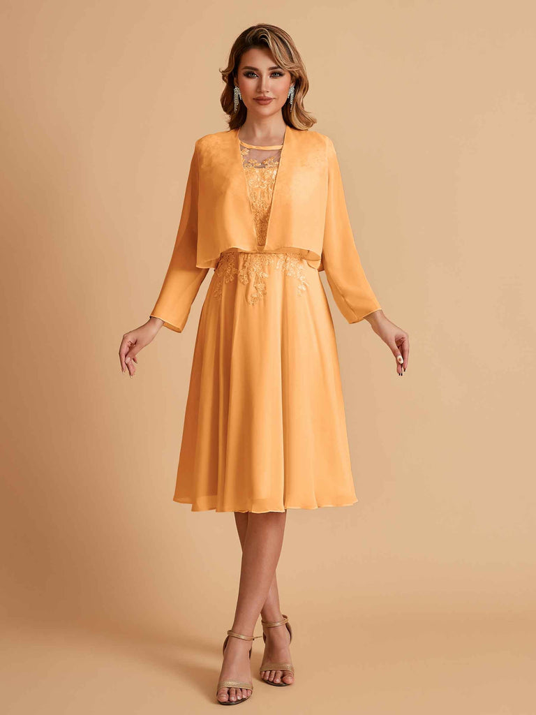 Elegant A-line Chiffon Jewel Lace Short Mother of the Brides Dresses Uk and Jacket