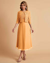 Elegant A-line Bateau Sleeveless Tea Length Short Mother of the Brides Dresses and Jacket