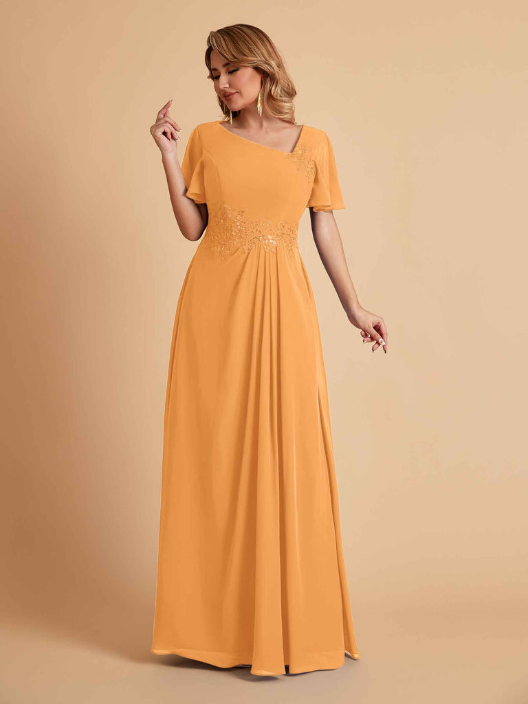 Elegant A-Line Chiffon Short Sleeves V-Neck Mother of the Brides Dresses Online