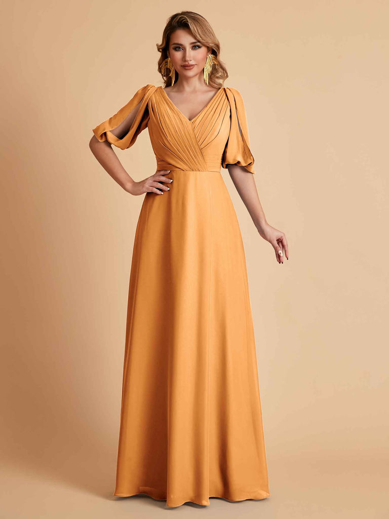 Elegant Chiffon Half Sleeves V-Neck Mother of the Brides Dresses UK Online