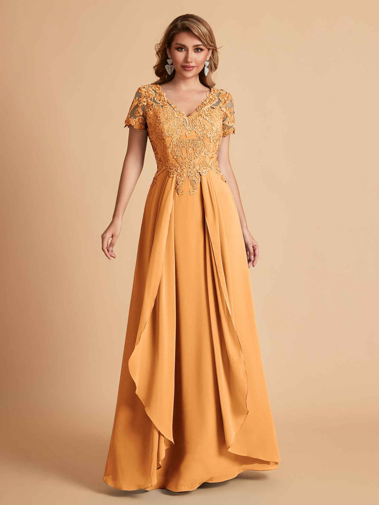 Chiffon Short Sleeves V-neck Lace Mother of the Brides Dresses UK