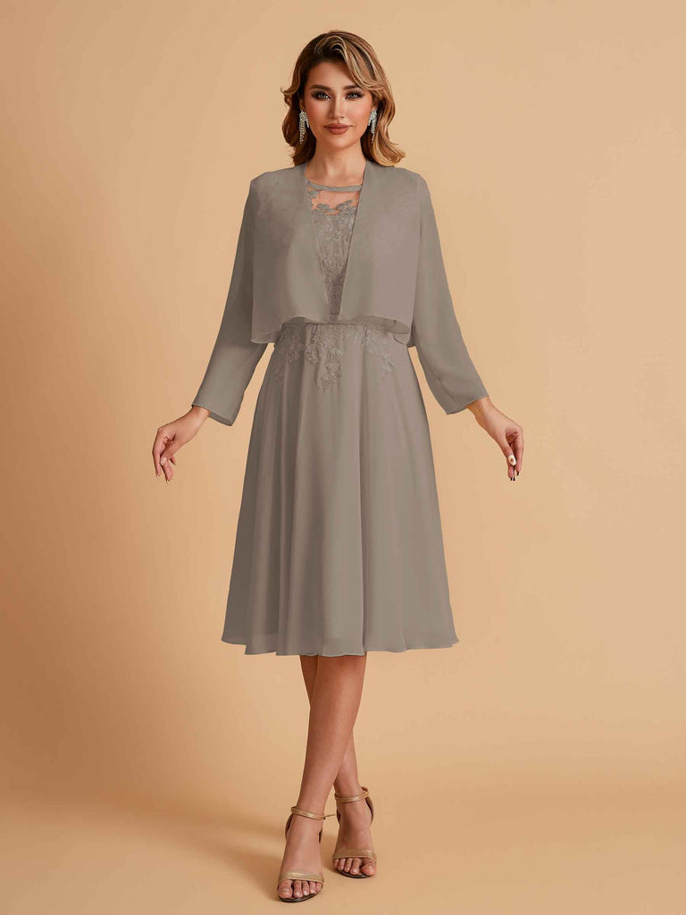 Elegant A-line Chiffon Jewel Lace Short Mother of the Brides Dresses Uk and Jacket