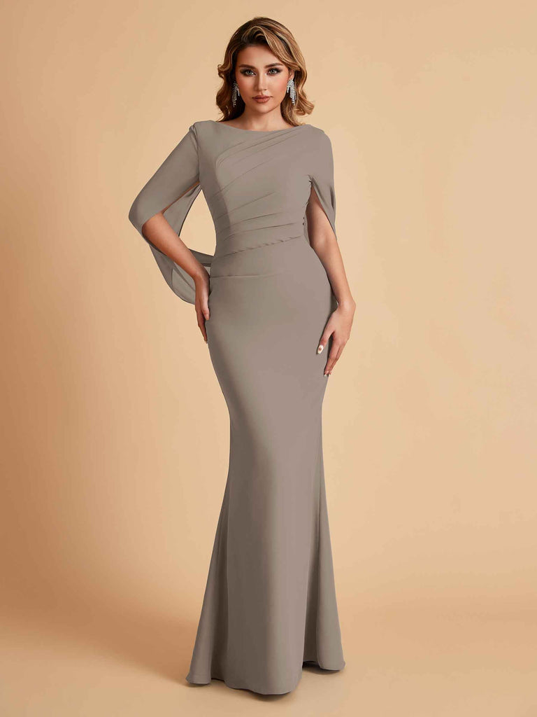 Elegant Mermaid Chiffon Half Sleeves Scoop Mother of the Brides Dresses Online