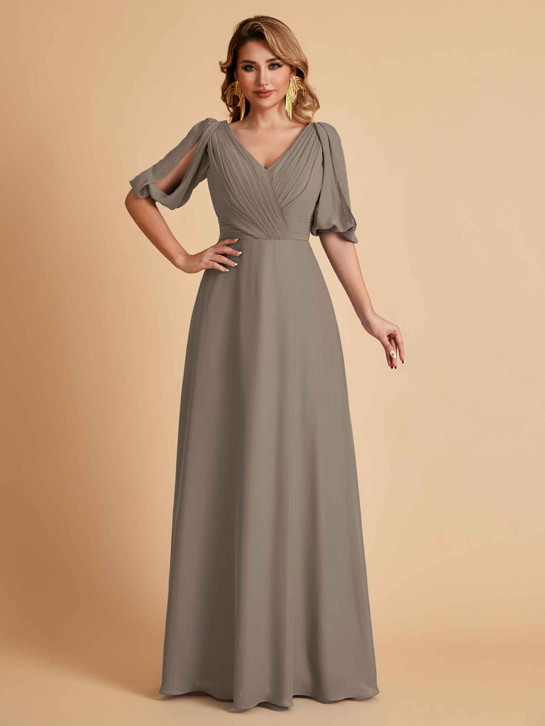 Elegant Chiffon Half Sleeves V-Neck Mother of the Brides Dresses UK Online